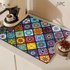 1Pcs Rubber Drying Mat With Of Bohemian Style Drying For Coffee Shop Restaurant Kitchen Carpet Tableware Durable Diatom Mud