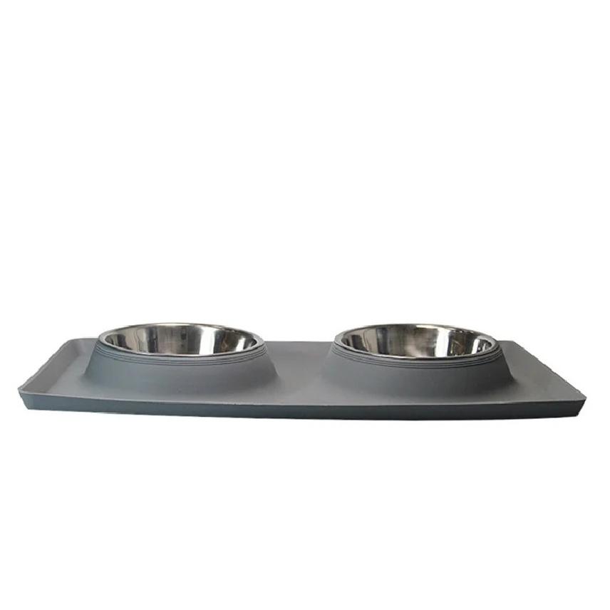 Benepaw Stainless Steel Double Dog Bowl With Silicone Mat Nontoxic Nonslip No Spill Pet Water Food Bowl Cat Puppy Feed Drinking