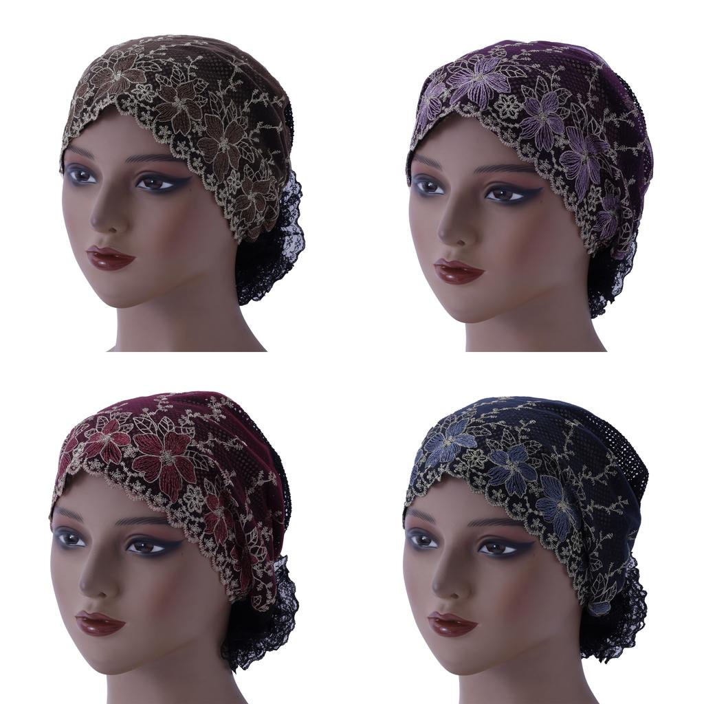 Womens Double Layer Turban Hat With Embroidery And Lace For Summer And Winter