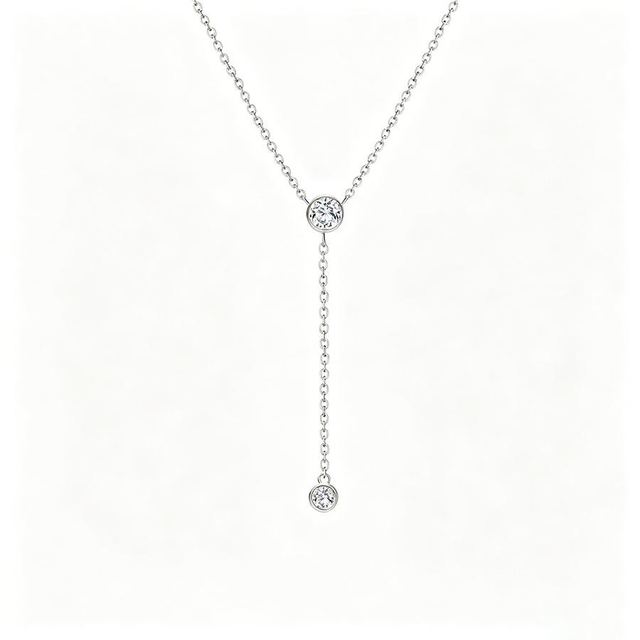 14K Gold Plated S925 Sterling Silver Zircon Y-shaped Tassel Necklace for Women