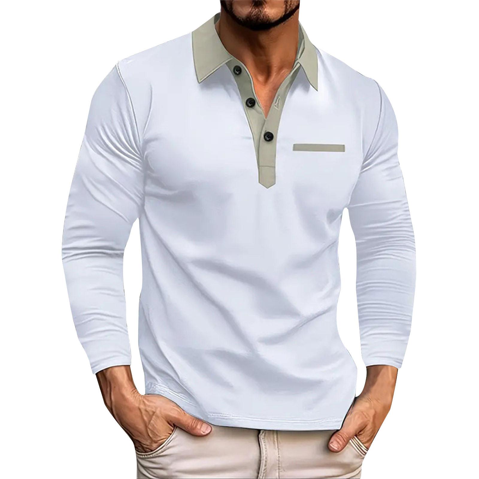 Мужская модная футболка с длинными рукавами и воротником с карманами и карманами M — фото 6