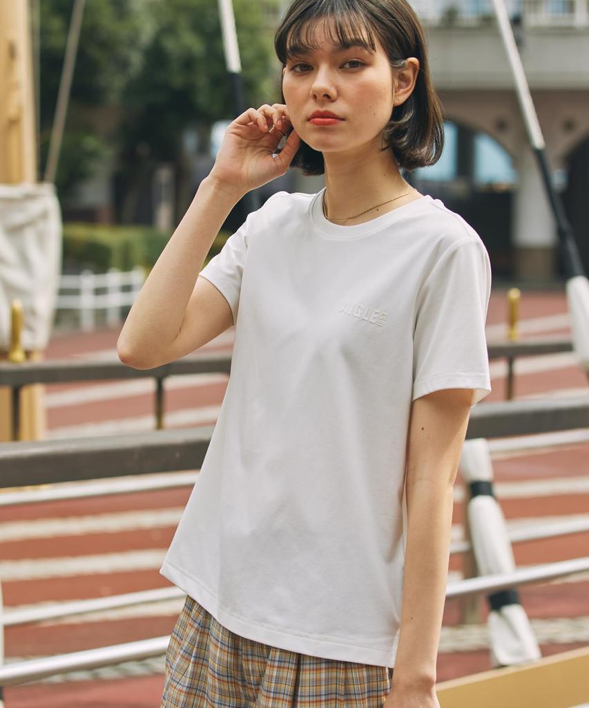 Aigle Official Prime Flex Logo Size M T-Shirt, Moisture-Wicking, Quick-Drying, Women's, White,