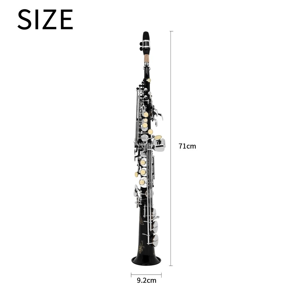 SLADE Bb Soprano Saxophone Direct Pipe Latun B Flat Natural Body Carved Design with Shoulder Case Straight Tube Saxophone