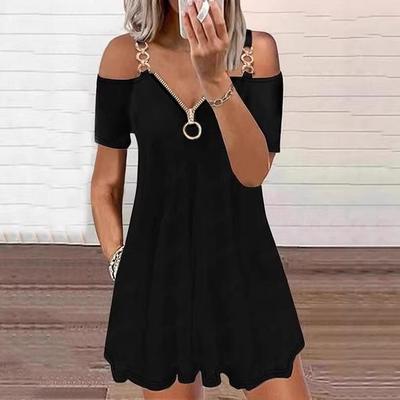 2026 Women's Fashion Zipper V-neck Off-the-Shoulder Camisole Dress