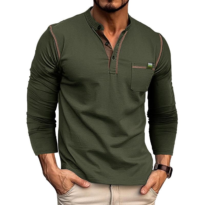 

T-Shirt Men Basic Breathable Men s Long Sleeve Tops Tee Shirts Spring Autumn Casual Solid Color Button T Shirts XXL зелений