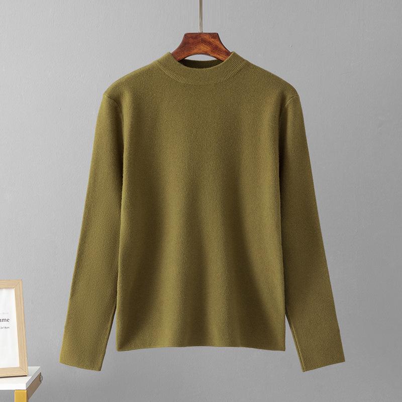 Women's Autumn/Winter Loose Knit Sweater - Half-High Collar, Long Sleeve, Solid Color