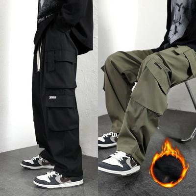 Autumn and Winter Plush and Thick Straight Tube Loose Multi Pocket Men's Warm Pants