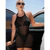 Women Dress Sheer Mesh Halter Sleeveless Beach Cover Up, Sexy See-Through Fishnet Dress, Solid Bodycon For Summer Beach Party