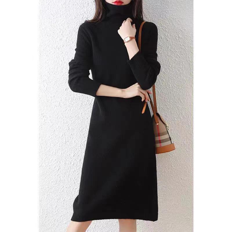 Brand Wool Knit High Neck Slimmer Pullover Sweater Dress - 2025 Autumn/Winter Collection