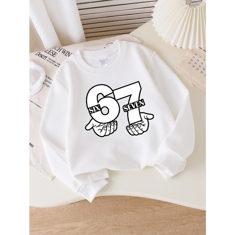 Kids Sweatshirt,Crew Neck Fashion Top, Fun "Six Seven Hands" Patterned Sweatshirt, for Everyday Casual Wear, Perfect for All Kinds of Daily Outfits