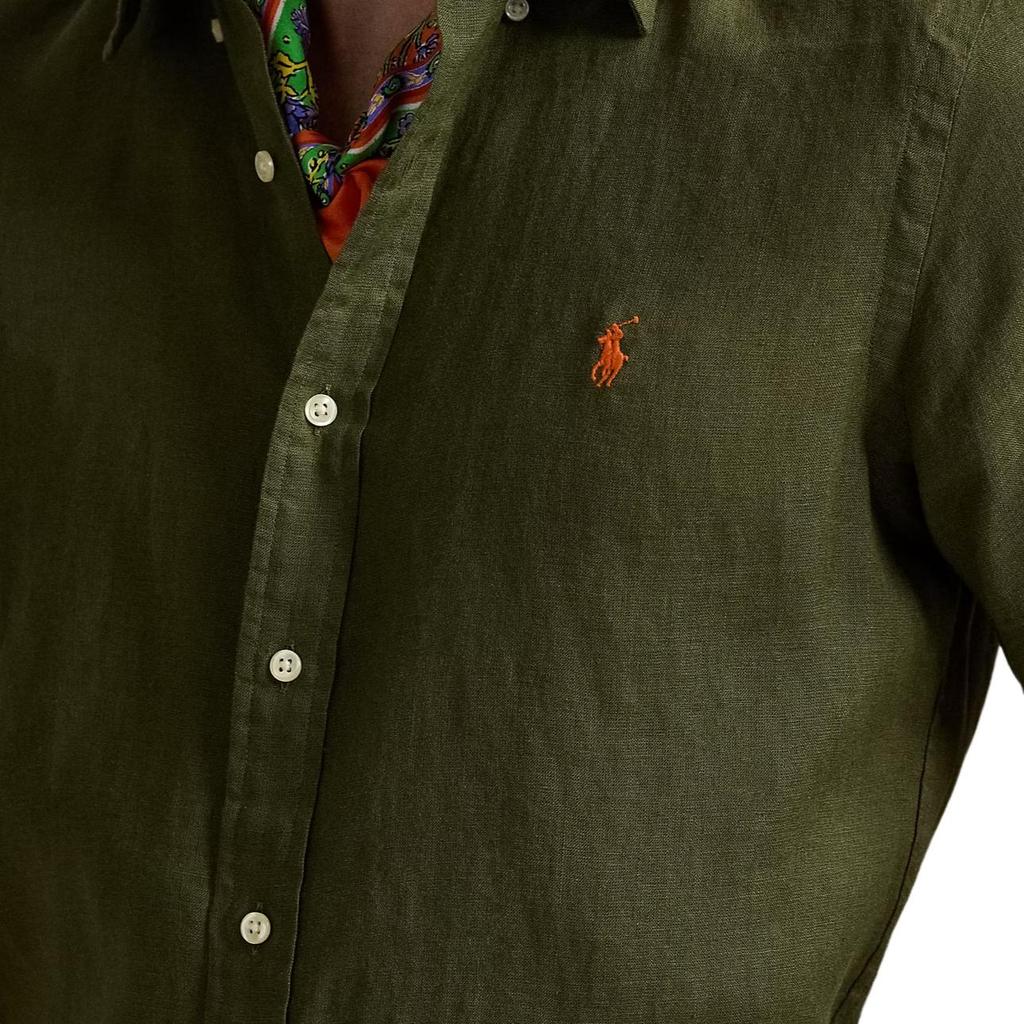 Polo Ralph Lauren Custom Linen Pony Logo Shirt Men shirts Olive-Green 710968912-002