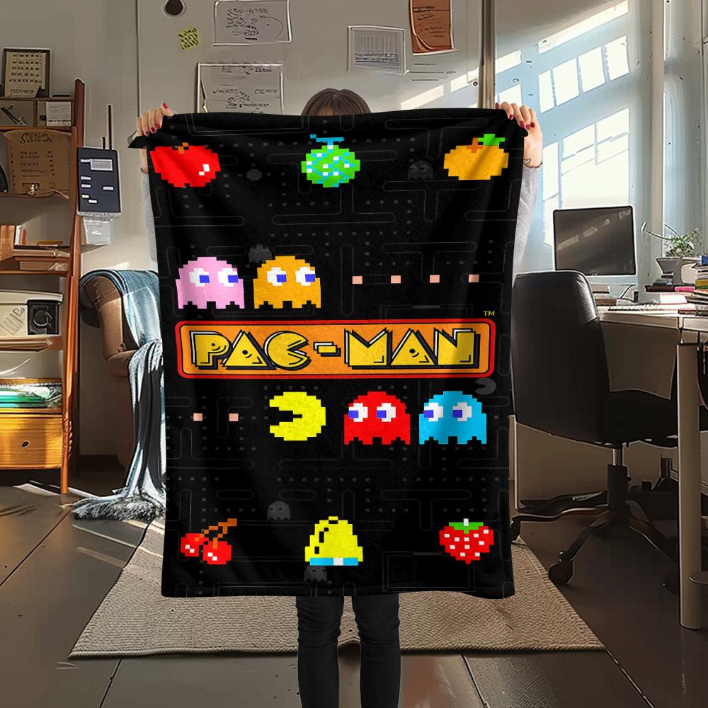1 st Pac-Man-tryckt flanellfilt, hög kvalitet för alla årstider, heminredning, värme och komfort, perfekt som julklapp