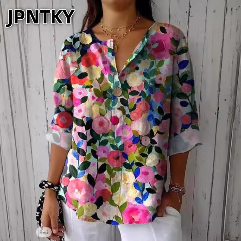 JPNTKY Women's Fashion Casual Short Sleeve V Neck Blouses & Shirts
