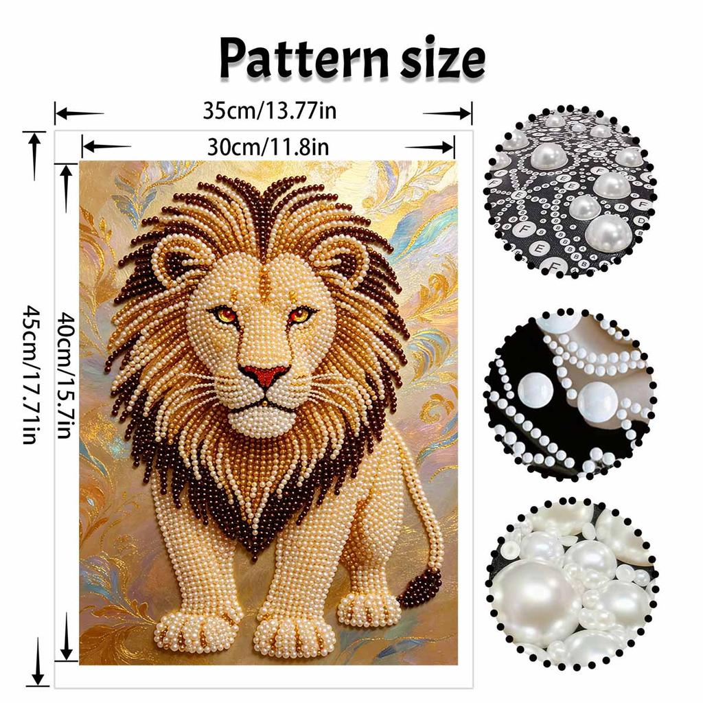 Lion Theme Pearl Kit DIY 5D Rhinestone Art Craft for Adults and Kids Home Party Decoration Handmade Gift