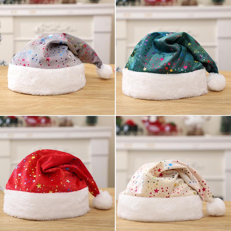 Adult Christmas Hat with Colorful Stars - Super Soft Fabric for Holiday Parties