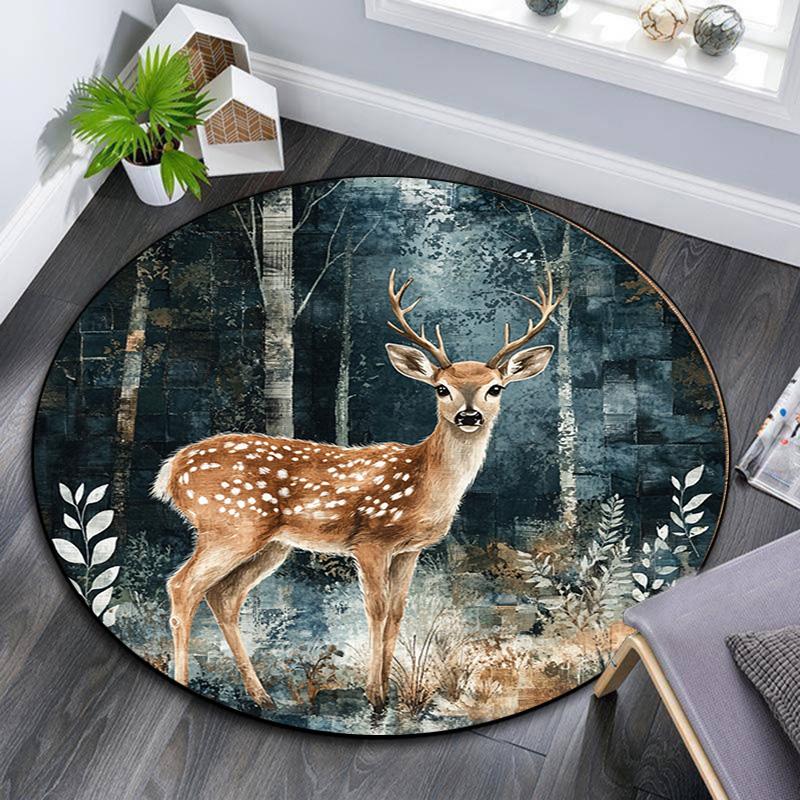 Elk Round Area Rug,Carpet Rug for Living Room Bedroom Sofa Playroom Decor,Non-slip Floor Mat
