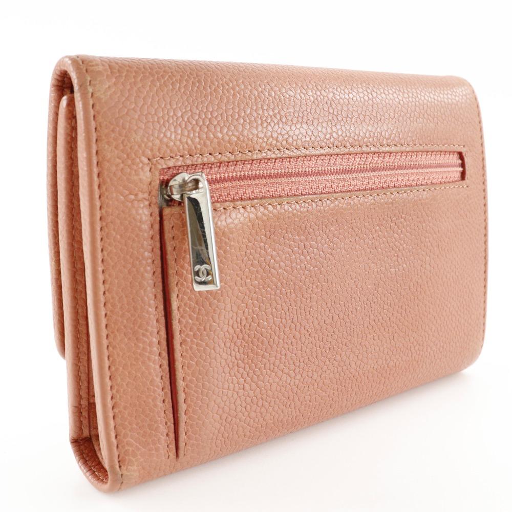 Chanel COCO Mark Tri-fold Wallet Pink Caviar Skin Women Used