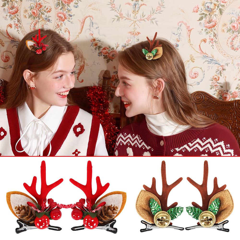 Charming Christmas Hair Clips With Plush Deer Antlers Perfect For Festive Celebrations