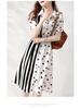 Plus Size Polka Dot Shirt Dress with Waist-Cinching Vertical Stripes and Polo Collar (80-300 Jin), Casual Summer Wear