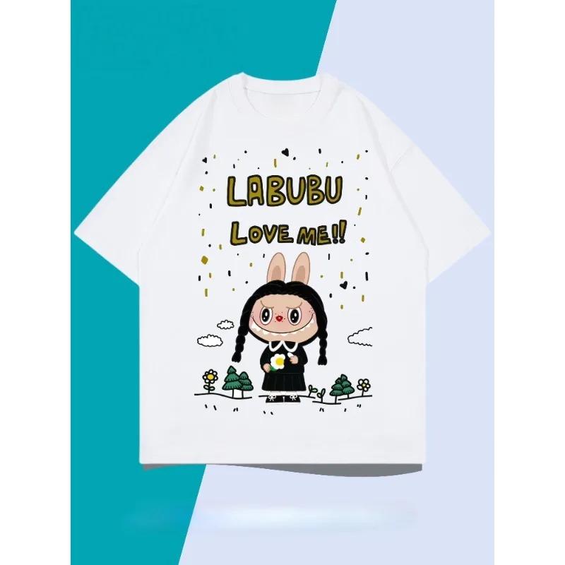 Pánské tričko s krátkým rukávem 2025 Nové letní Labubu Volný top z čisté bavlny Trendy pár LabuBU Anime tričko