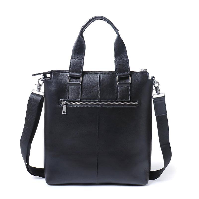 Men's Genuine Leather Vertical Business Briefcase - Top Layer Cowhide Computer Tote Bag