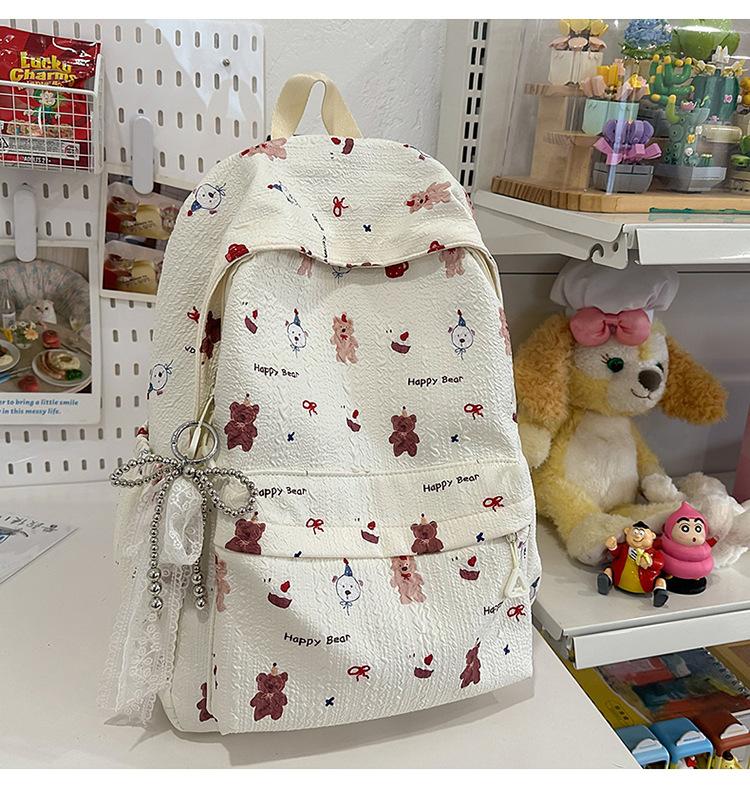 School bag cute lightweight printed bear versatile junior high school students simple spring outing casual sweet shoulder