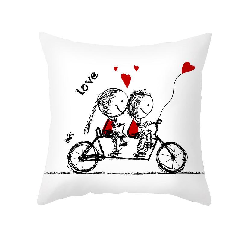 Home Valentine's Day Pillow Case Peach Skin Print Couple Love Heart Sketch Pillow Cushion