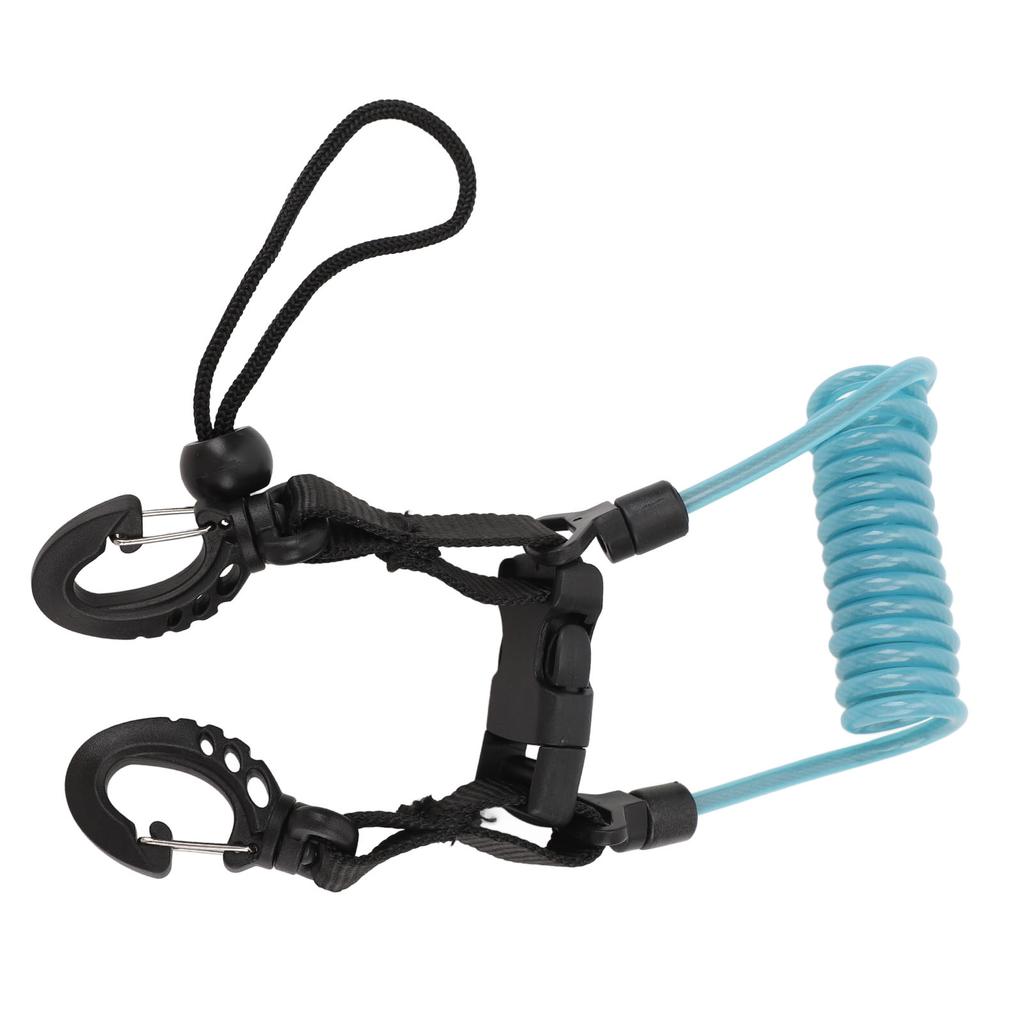 Diving Camera Lanyard Quick Release Buckle Stainless Steel Wire Spring Coiled Camera Lanyard for Light Tool Lake Blue