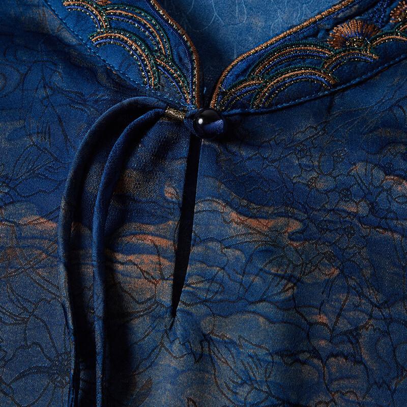 Pastel New Chinese Style Retro Print Mid-length Dress