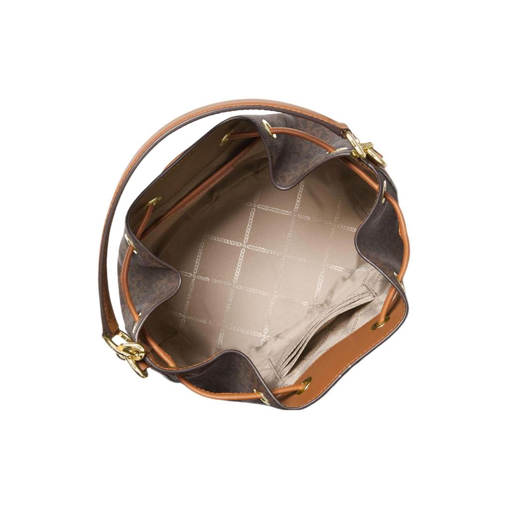 Michael Kors Mk Devon Classic Monogram Color-Blocked Chain Commuter Fashion Drawstring Coated Canvas Bucket Bag Women bags 30S2GDVS2B-252