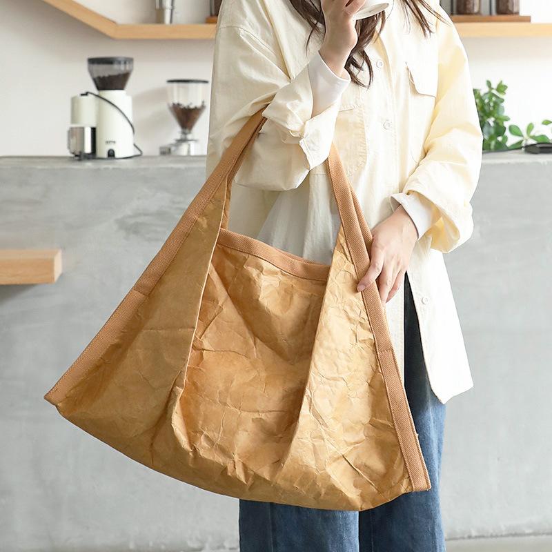 Hylhexyr Maskenförmige Umhängetasche Plissierte DuPt-Papier-Handtasche Lässige Tragetasche Unifarbene Einkaufstaschen Für Damen