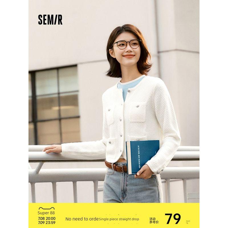 

Senma Knitting Cardigan Women s Short round Neck Sweater High Elegant Spring Gentle Classic Style Texture Tops Fashion Black and white tone 00391 180/100A/XXXL