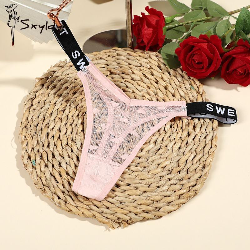 Sexy Mesh Thong Female Low Waist English Letters Fashion Sports Comfortable Ladies Panties