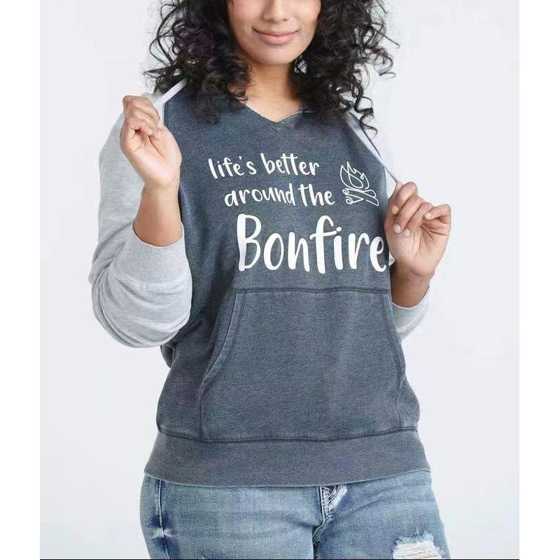 

Cotton Elastic Brushed Printing Fashion Plaid Hooded Sweatshirt Contrast Color printing XS