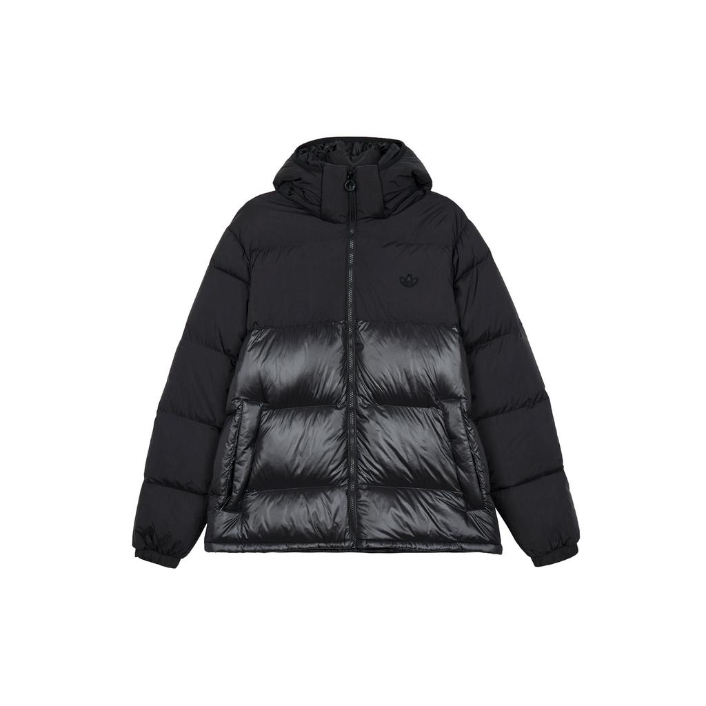 Adidas Originals Solid Color Embroidered Logo Zip Hooded Down Jacket Men Outerwear Black HL9181