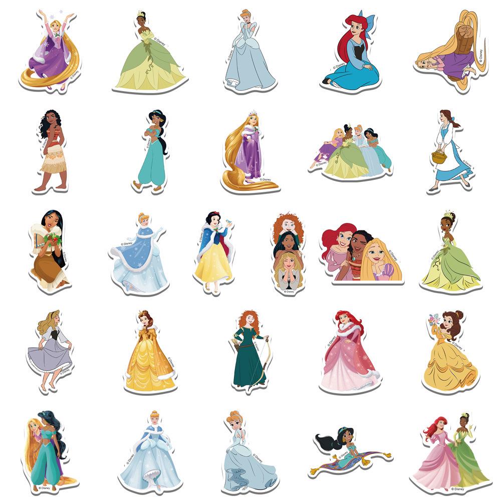 50 Waterproof Princess Cartoon Character Stickers for Journals and Scrapbooks