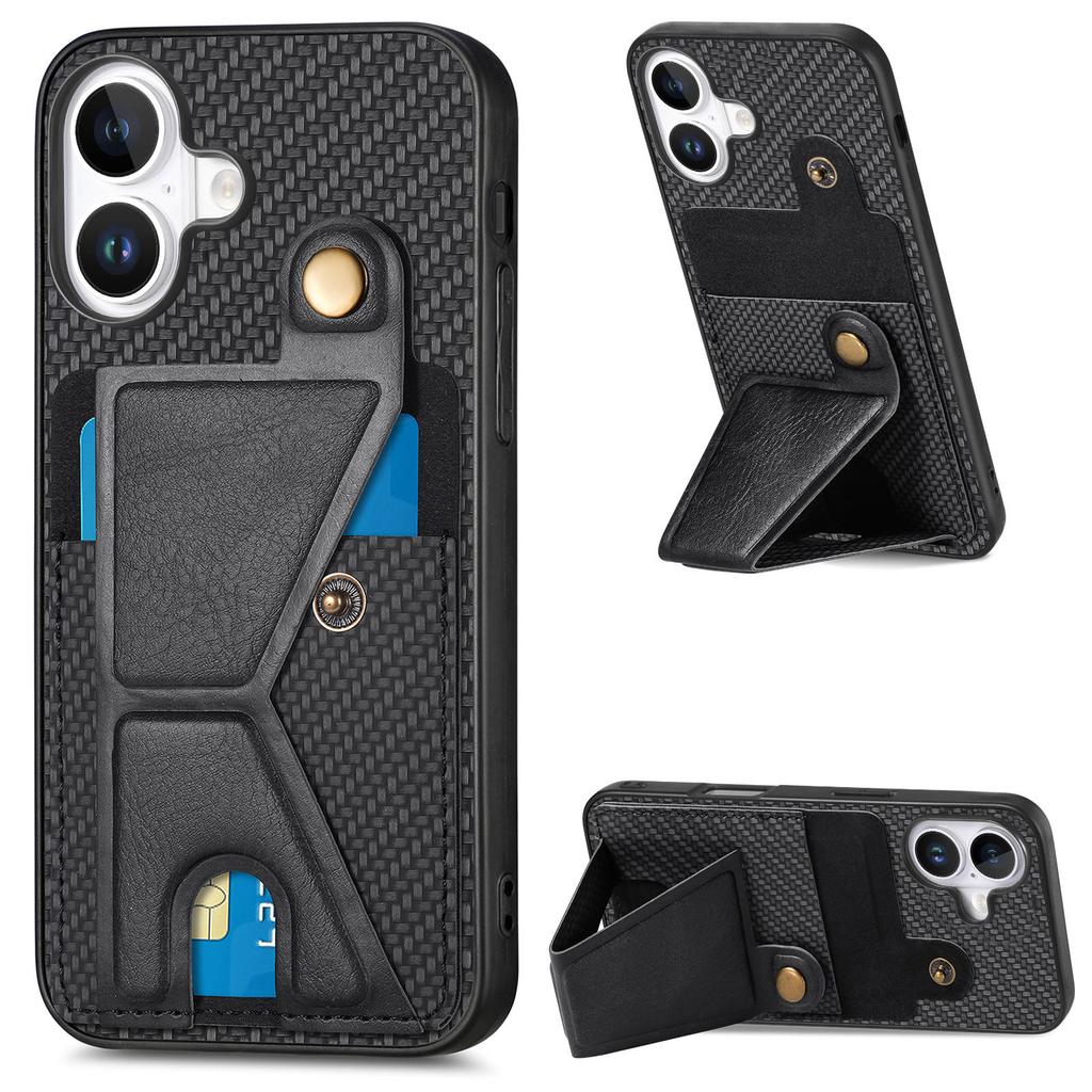 For iPhone 16 Case K-Shaped Kickstand Leather+PC+TPU Phone Cover