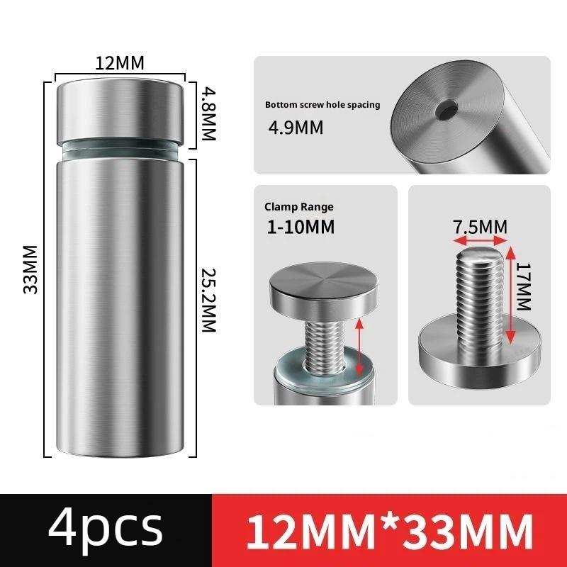 

2/4Pcs Glass Fasteners 16/19/25/40Mm Stainless Steel Acrylic Advertisement Standoffs Pin Nails Billboard Fixing Screws Hardware 12x33mm 4PCS