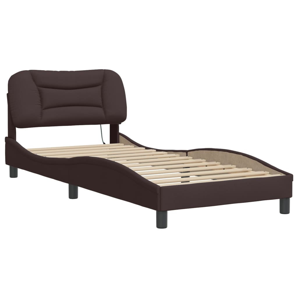 LED Bed Frame without Mattress Hvar Dark Brown 80x200 cm Fabric