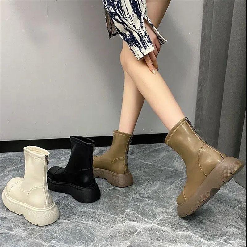 Rear Zipper Martin Boots Women's Autumn 2025 New Single Boots Thick Sole Heightening Versatile British Style Small Short Boots