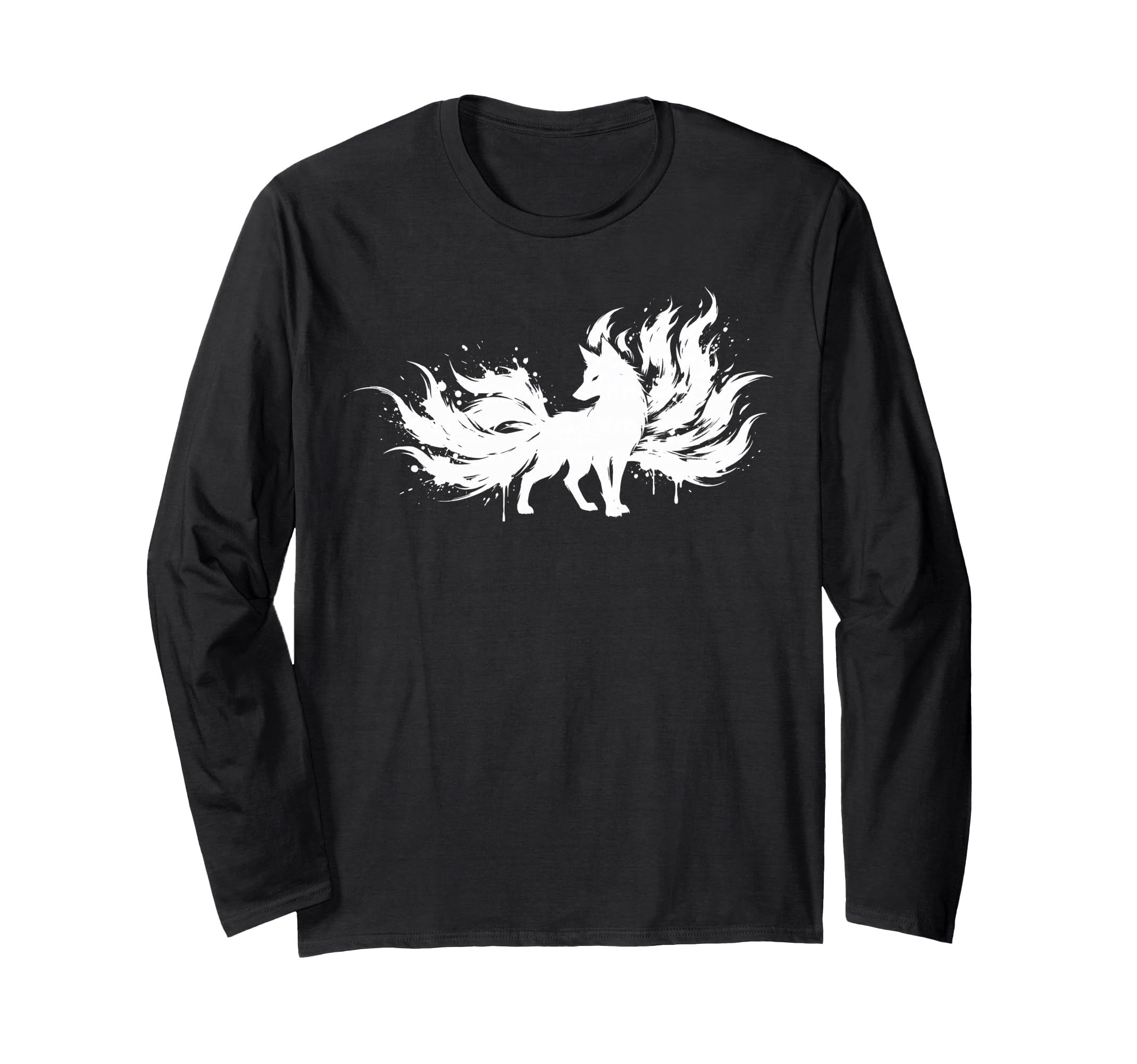 Nine-tailed fox (Kitsune) Yokai (Japanese monster) Japanese style ink painting silhouette long-sleeved T-shirt