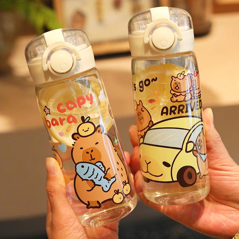 1Pcs Capybara Cartoon 400ml Portable Large-capacity Water Bottle Sport Fitness Straw Cups Outdoor Tableware Christmas Gifts