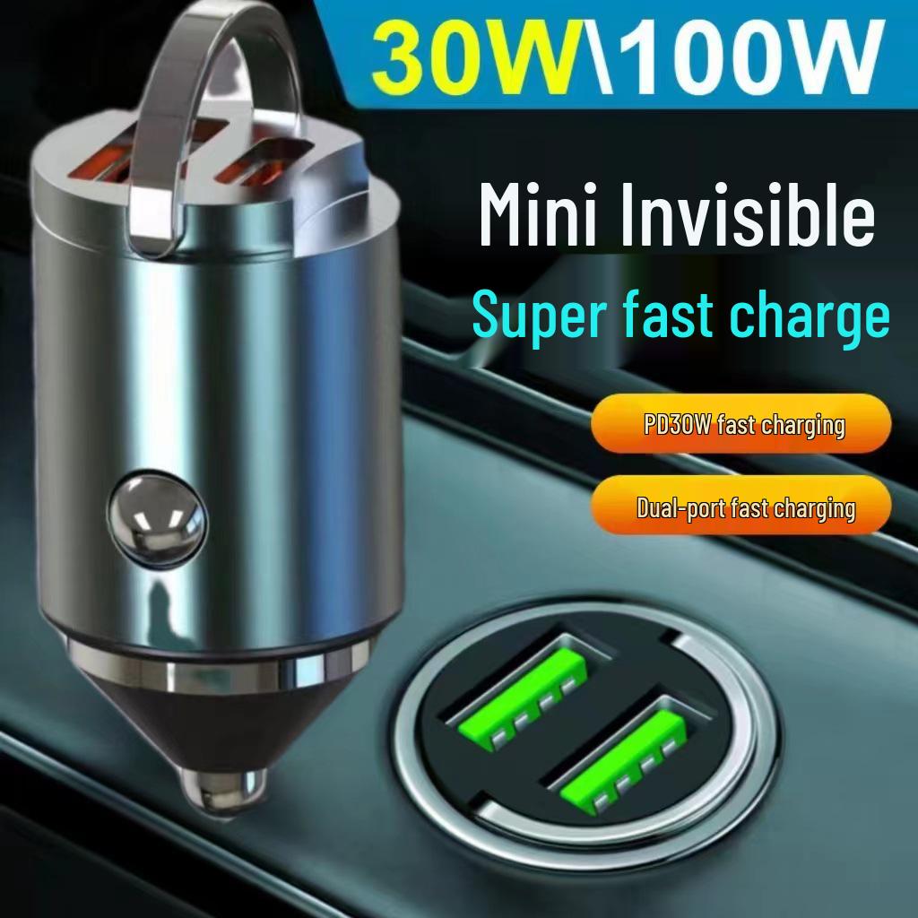 Compact Alloy Type-C Car Charger with Hidden Pull Ring - Fast Charging