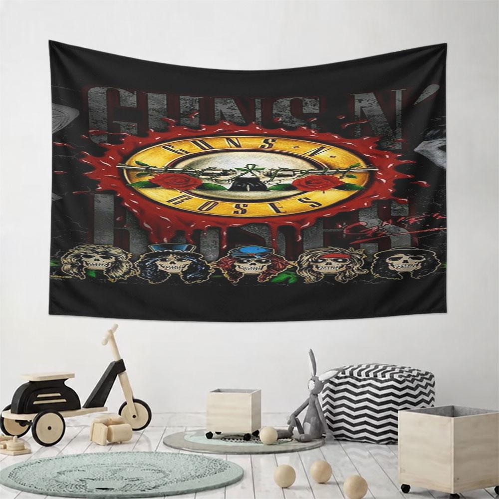 "Skull Band Logo with Roses" Pattern Wall Hanging Tapestry Decorative Tapestry Home Decor for Bedroom and Living Room