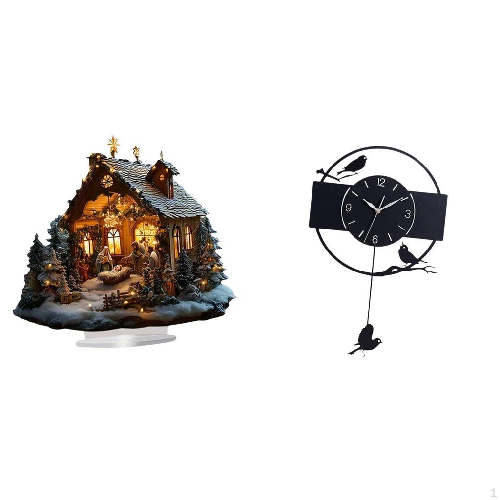 Nativity Scene Sculpture 2D Acrylic Ornament Standing Wall Clock Decorative Watch
