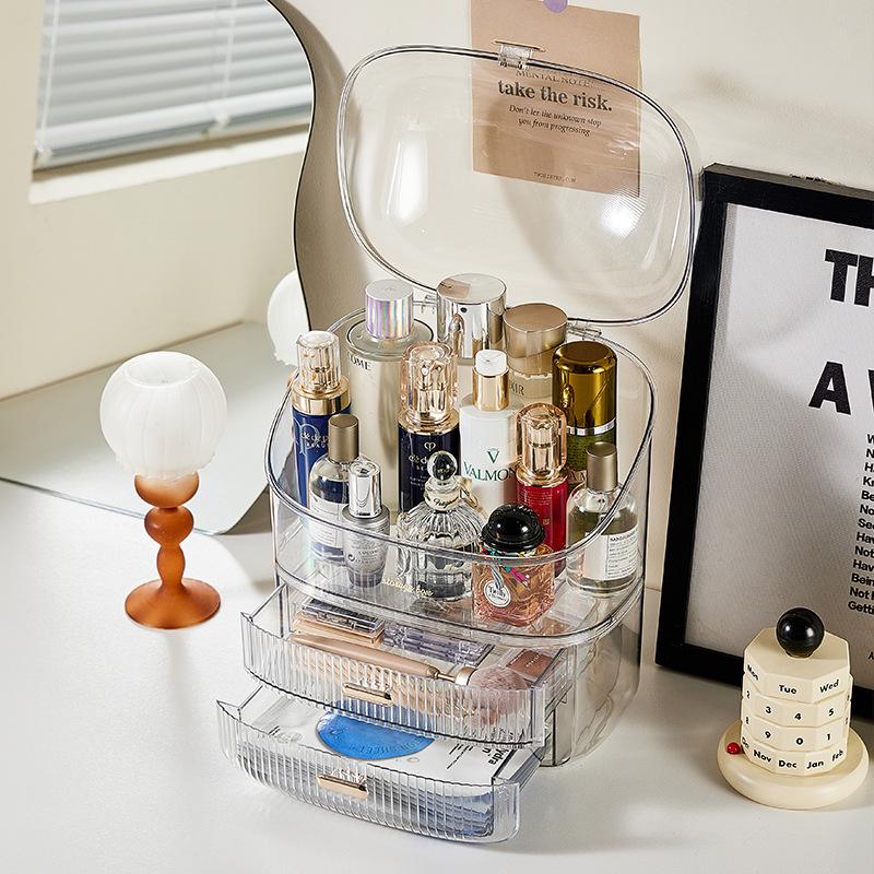 Dustproof Cosmetic Storage Box for Bathroom Counter: Lipstick & Skincare Organizer.