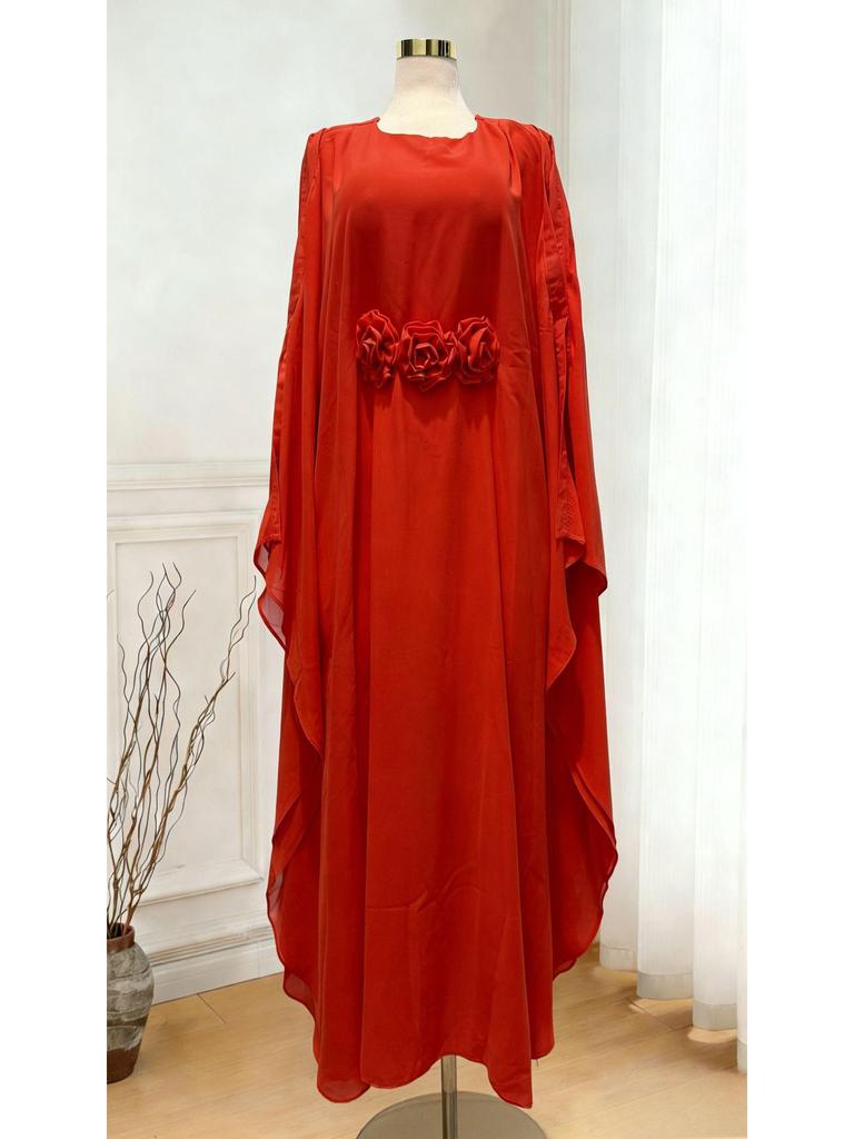 Elegantes einfarbiges Blumen-Kaftan-Kleid - Nahöstlicher Stil