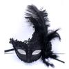 Maschera veneziana ad angolo in pizzo dipinto con diamanti, fiore laterale, piuma, ballo di Halloween, benda per travestimento