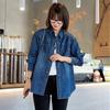 Vintage Denim Blue Blouse for Women Casual Loose Long Sleeve Button Autumn Outerwear
