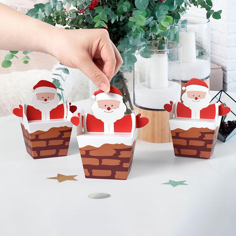 WTEMPO Cute Santa Claus Shaped Design Gift Boxes Christmas Mini Presents Packaging Boxes Creative Foldable DIY Paper Favor Boxes